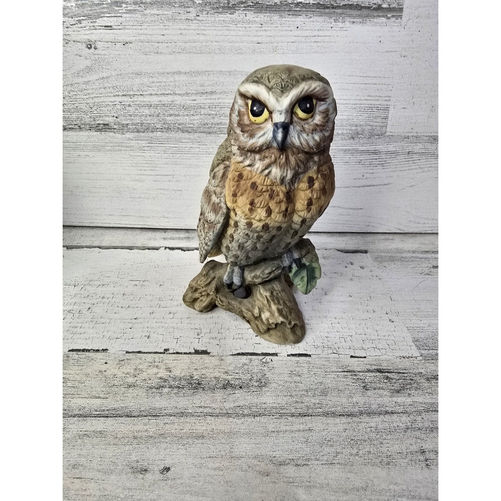 Angeline Original Handpainted Owl Figurine Ceramic Bird on‎ Branch Brown 6 inch
